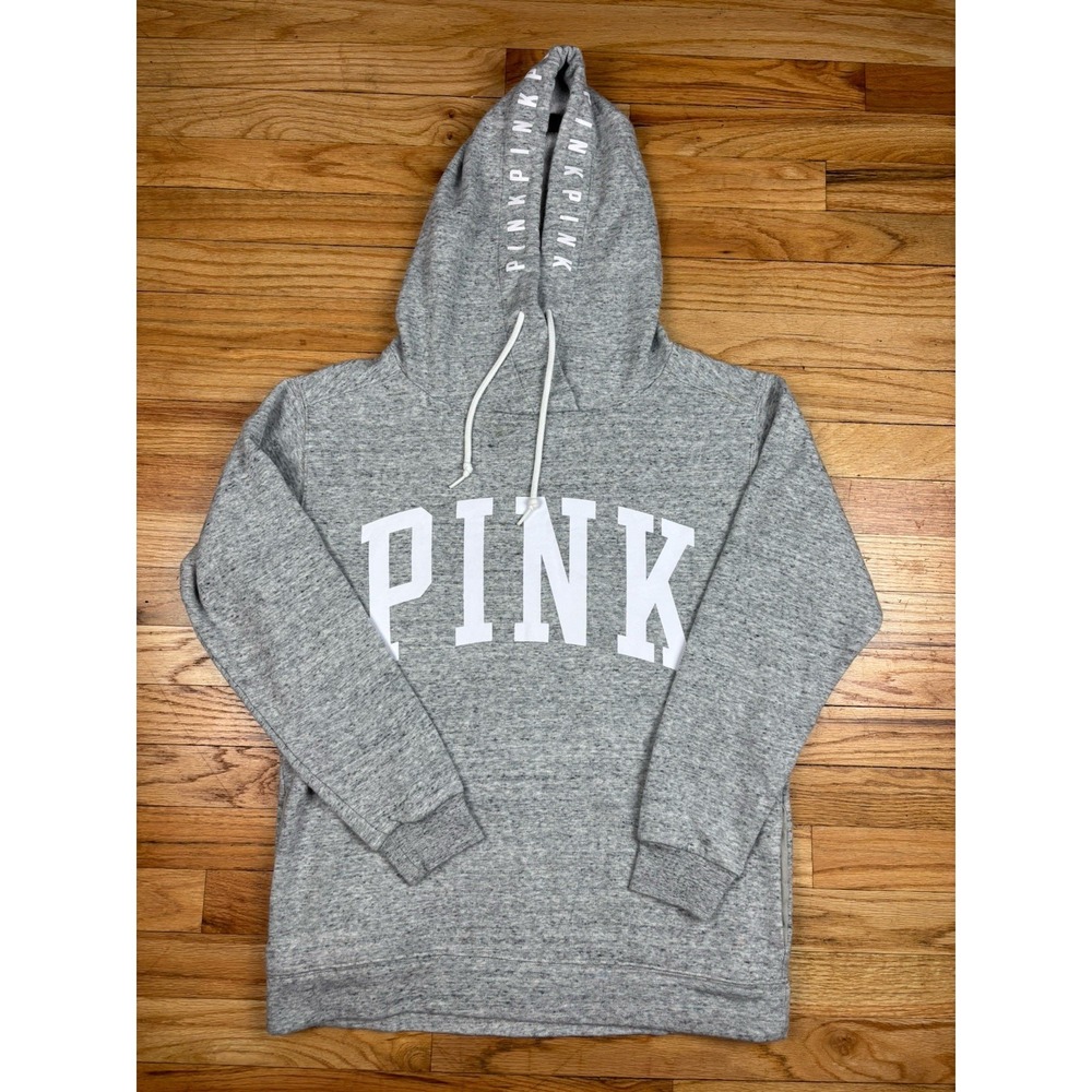 Victoria's Secret PINK Gray Pullover Hoodie Fleece Lined Logo Sweatshirt XS